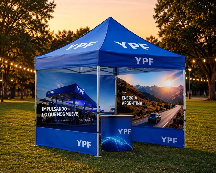 Gazebo personalizado en evento nocturno exterior