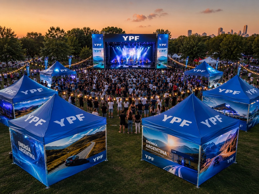 Gazebos personalizados en evento masivo al aire libre