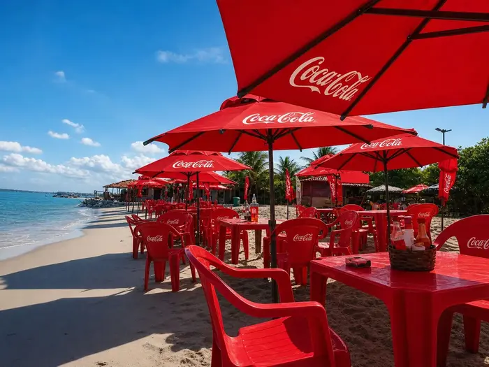 Sombrillas Coca-Cola en playa después