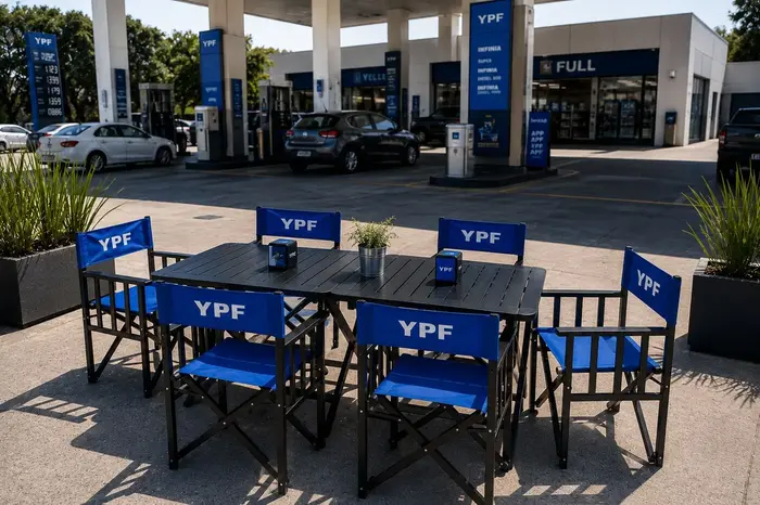 Sillones director YPF azul en estación de servicio